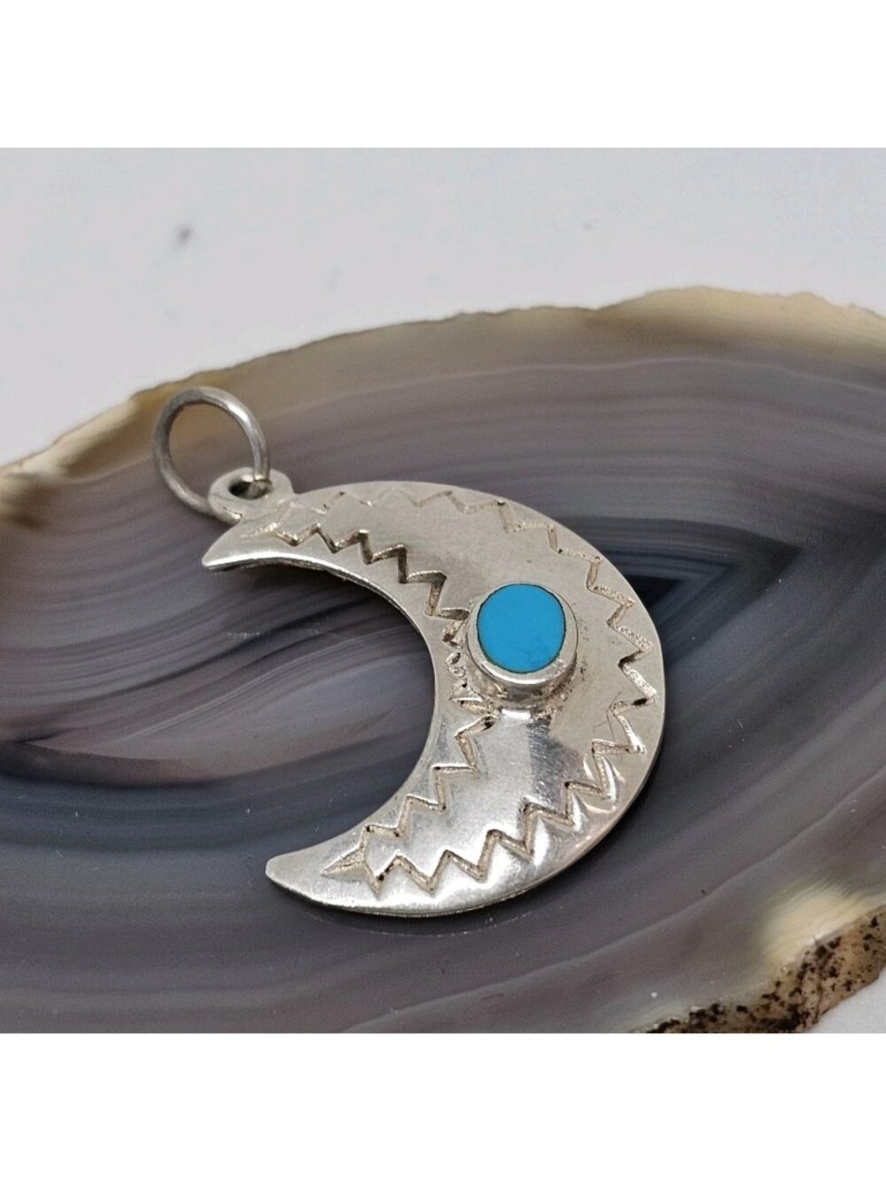 Sterling Silver 925 Crescent Moon Turquoise Stone Charm Pendant Southwestern